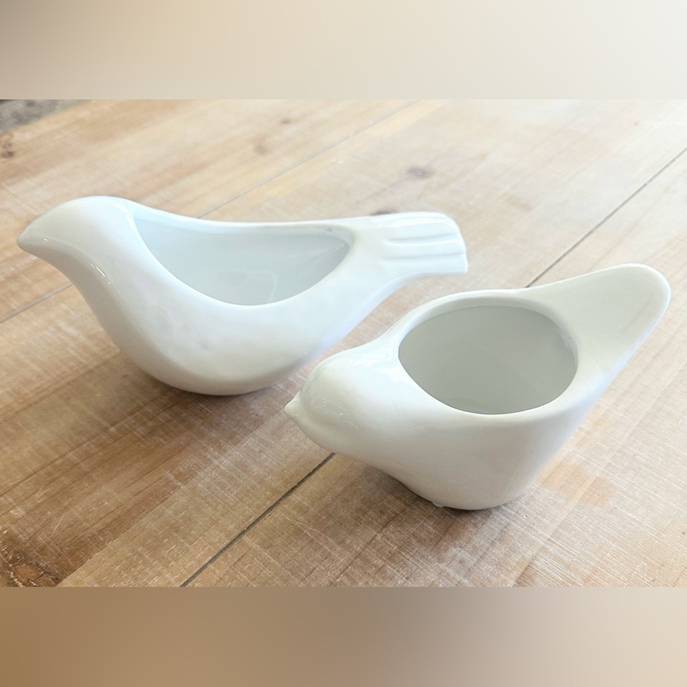 Modern White Ceramic Bird Planters Pair Minimalist Scandinavian Decor